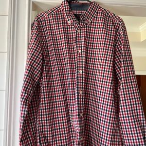 Mason James Mens red, black and white plaid button up. Mens (M)